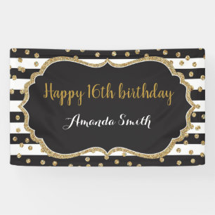 Happy 16th Birthday Banner. Gold Glitter Confetti Banner