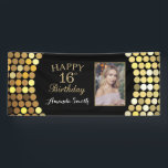 Happy 16th Birthday Banner. Gold Glitter Photo Banner<br><div class="desc">Happy 16th Birthday Banner for women or man. Black and Gold Birthday Party Banner. Gold Glitter Confetti. Black and White Stripes. Printable Digital. For further customisation,  please click the "Customise it" button and use our design tool to modify this template.</div>