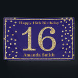 Happy 16th Birthday Banner Navy Blue Gold Glitter<br><div class="desc">Happy 16th Birthday Banner Navy Blue Gold Glitter Confetti. Printable Digital. For further customization,  please click the "Customize it" button and use our design tool to modify this template.</div>