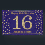 Happy 16th Birthday Banner Navy Blue Gold Glitter<br><div class="desc">Happy 16th Birthday Banner Navy Blue Gold Glitter Confetti. Printable Digital. For further customization,  please click the "Customize it" button and use our design tool to modify this template.</div>
