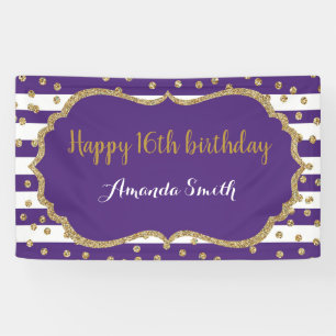 Happy 16th Birthday Banner Purple and Gold Glitter