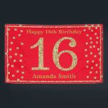 Happy 16th Birthday Banner Red and Gold Glitter<br><div class="desc">Happy 16th Birthday Banner Red and Gold Glitter Confetti. Printable Digital. For further customisation,  please click the "Customise it" button and use our design tool to modify this template.</div>