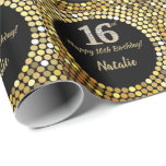 Happy 16th Birthday Black and Gold Glitter Wrapping Paper<br><div class="desc">Happy 16th Birthday Black and Gold Glitter Wrapping Paper with personalised name. For further customisation,  please click the "Customise it" button and use our design tool to modify this template.</div>