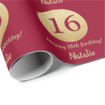 Happy 16th Birthday Burgundy Red and Gold Glitter Wrapping Paper<br><div class="desc">Happy 16th Birthday Burgundy Red and Gold Glitter Wrapping Paper with personalised name. For further customisation,  please click the "Customise it" button and use our design tool to modify this template.</div>