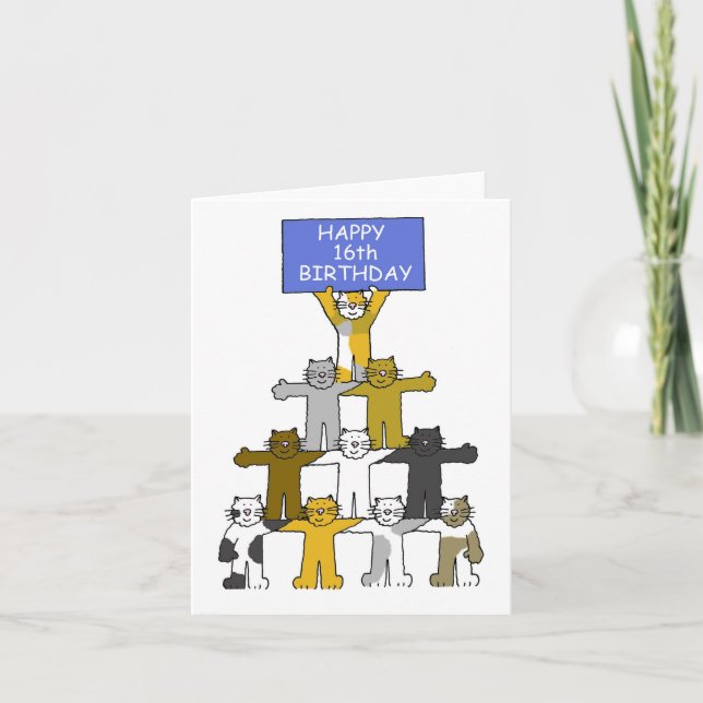 Happy 16th Birthday Cats Card (Front)