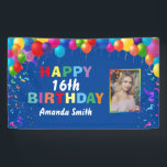 Happy 16th Birthday Colourful Balloons Blue Banner<br><div class="desc">Happy 16th Birthday Colourful Balloons Confetti Blue Photo Banner. For further customisation,  please click the "Customise it" button and use our design tool to modify this template.</div>