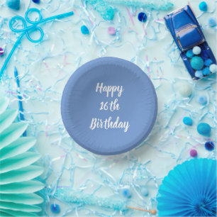 Happy 16th Birthday Cornflower Blue Custom 2023 Paper Plate