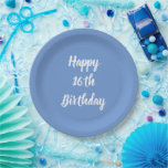Happy 16th Birthday Cornflower Blue Custom Cute Paper Plate<br><div class="desc">Designed with text template for "Happy 16th Birthday" message which you can customise! You may also change the background colour as you like.</div>