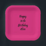Happy 16th Birthday Custom Name Girly Pink Black  Paper Plate<br><div class="desc">Designed with text template for "Happy 16th Birthday" message and name which you can customise! You may also change the background colour as you like.</div>