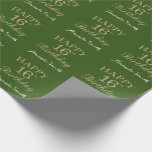 Happy 16th Birthday Gold Glitter and Green Wrapping Paper<br><div class="desc">Happy 16th Birthday Gold Glitter and Green Wrapping Paper with personalised name. For further customisation,  please click the "Customise it" button and use our design tool to modify this template.</div>
