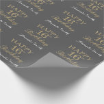 Happy 16th Birthday Gold Glitter and Grey Wrapping Paper<br><div class="desc">Happy 16th Birthday Gold Glitter and Grey Wrapping Paper with personalised name. For further customisation,  please click the "Customise it" button and use our design tool to modify this template.</div>