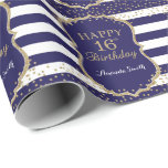 Happy 16th Birthday Gold Glitter and Navy Blue Wrapping Paper<br><div class="desc">Happy 16th Birthday Gold Glitter and Navy Blue Wrapping Paper with personalised name. For further customisation,  please click the "Customise it" button and use our design tool to modify this template</div>
