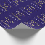 Happy 16th Birthday Gold Glitter and Navy Blue Wrapping Paper<br><div class="desc">Happy 16th Birthday Gold Glitter and Navy Blue Wrapping Paper with personalized name. For further customization,  please click the "Customize it" button and use our design tool to modify this template.</div>