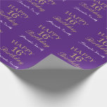 Happy 16th Birthday Gold Glitter and Purple Wrapping Paper<br><div class="desc">Happy 16th Birthday Gold Glitter and Purple Lilac Lavender Wrapping Paper with personalized name. For further customization,  please click the "Customize it" button and use our design tool to modify this template.</div>