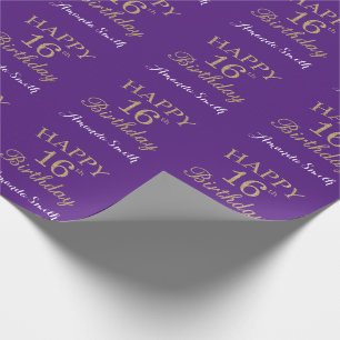 Happy 16th Birthday Gold Glitter and Purple Wrapping Paper