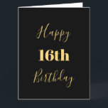 Happy 16th Birthday Gold Yellow Black Custom Age Card<br><div class="desc">Designed with golden yellow text template for "Happy 16th Birthday" and custom message which you may edit to customise and also custom colour background!</div>
