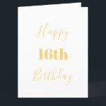 Happy 16th Birthday Gold Yellow White Custom Age Card<br><div class="desc">Designed with golden yellow text template for "Happy 16th Birthday" and custom message which you may edit to customise and also custom colour background!</div>