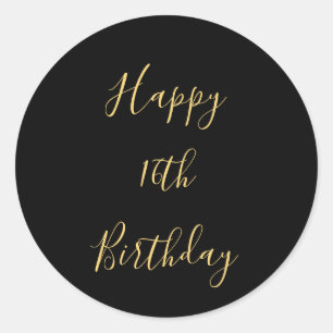 Happy 16th Birthday Golden Yellow Black Custom Age Classic Round Sticker