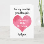 Happy 16th Birthday Granddaughter Card<br><div class="desc">A Happy 16th birthday granddaughter card that features a pretty heart, which you can personalise with her age inside the heart. You'll be able to add her name underneath the watercolor heart. The inside card message reads "I hope that today and every day is filled with lots of love, laughter...</div>