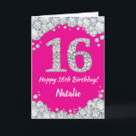 Happy 16th Birthday Hot Pink and Silver Glitter Card<br><div class="desc">Happy 16th Birthday Hot Pink and Silver Glitter Card with personalised name. For further customisation,  please click the "Customise it" button and use our design tool to modify this template.</div>