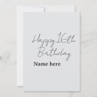 Happy 16th birthday name date gray black calligrap