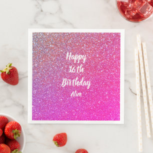 Happy 16th Birthday Name Pink Rose Gold Glitter Napkin