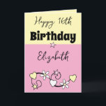 Happy 16th birthday name pink yellow card<br><div class="desc">Celebrate in style with this vibrant and customisable Happy 16th Birthday card (or any milestone you choose)! Add a personal touch by including the birthday star’s name, making it truly one-of-a-kind. Perfect for marking this exciting milestone, the design combines fun and festivity to bring a smile to their face. Whether...</div>