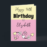 Happy 16th birthday name pink yellow card<br><div class="desc">Celebrate in style with this vibrant and customisable Happy 16th Birthday card (or any milestone you choose)! Add a personal touch by including the birthday star’s name, making it truly one-of-a-kind. Perfect for marking this exciting milestone, the design combines fun and festivity to bring a smile to their face. Whether...</div>
