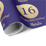 Happy 16th Birthday Navy Blue and Gold Glitter Wrapping Paper<br><div class="desc">Happy 16th Birthday Navy Blue and Gold Glitter Wrapping Paper with personalised name. For further customisation,  please click the "Customise it" button and use our design tool to modify this template.</div>