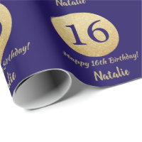 Happy 16th Birthday Navy Blue and Gold Glitter