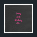Happy 16th Birthday Pink Black Custom Colour Name Napkin<br><div class="desc">Designed with text template for "Happy 16th Birthday" message and name which you can customise! You may also change the background colour as you like.</div>