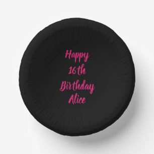 Happy 16th Birthday Pink Black Custom Colour Name  Paper Plate