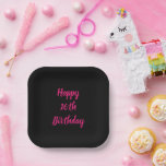Happy 16th Birthday Pink Black Custom Colour Text Paper Plate<br><div class="desc">Designed with text template for "Happy 16th Birthday" message which you can customise! You may also change the background colour as you like.</div>