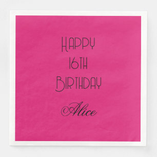 Happy 16th Birthday Pink Black Custom Name 2026 Napkin