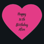 Happy 16th Birthday Pink Black Custom Name Girly Heart Sticker<br><div class="desc">Designed with text template for "Happy 16th Birthday" message and name which you can customise! You may also change the background colour as you like.</div>