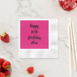 Happy 16th Birthday Pink Black Custom Name Girly Napkin<br><div class="desc">Designed with text template for "Happy 16th Birthday" message and name which you can customise! You may also change the background colour as you like.</div>