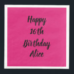 Happy 16th Birthday Pink Black Custom Name Girly Napkin<br><div class="desc">Designed with text template for "Happy 16th Birthday" message and name which you can customise! You may also change the background colour as you like.</div>