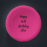 Happy 16th Birthday Pink Black Custom Name Girly  Paper Plate<br><div class="desc">Designed with text template for "Happy 16th Birthday" message and name which you can customise! You may also change the background colour as you like.</div>