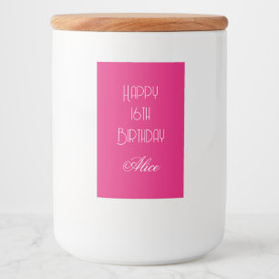 Happy 16th Birthday Pink White Custom Name 2026 Food Label