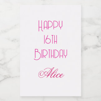 Happy 16th Birthday Pink White Custom Name Age Food Label