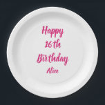 Happy 16th Birthday Pink White Custom Name Girly Paper Plate<br><div class="desc">Designed with text template for "Happy 16th Birthday" message and name which you can customise! You may also change the background colour as you like.</div>