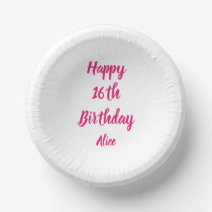 Happy 16th Birthday Pink White Custom Name Girly Paper Plate