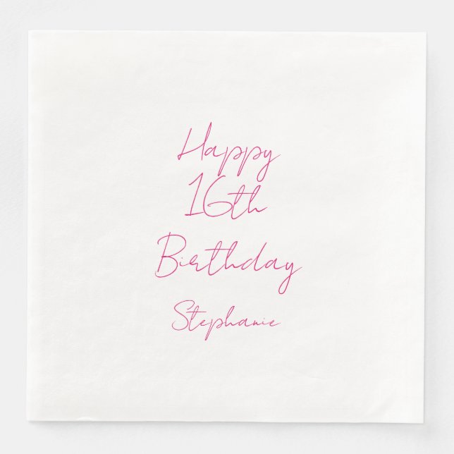 Happy 16th Birthday Pink White Sixteenth 2024 Napkin (Front)