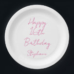 Happy 16th Birthday Pink White Sixteenth 2024 Paper Plate<br><div class="desc">Designed with text template for "Happy 16th Birthday" message and name which you can customise! You may also change the background colour as you like.</div>