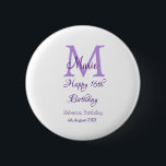 Happy 16th Birthday purple add name monogram moder 6 Cm Round Badge<br><div class="desc">beautiful design</div>