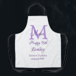 Happy 16th Birthday purple add name monogram moder Apron<br><div class="desc">beautiful design</div>