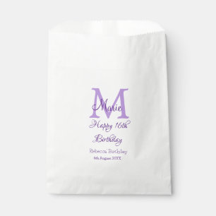 Happy 16th Birthday purple add name monogram moder Favour Bags