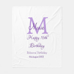 Happy 16th Birthday purple add name monogram moder Fleece Blanket