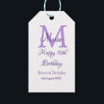Happy 16th Birthday purple add name monogram moder Gift Tags<br><div class="desc">beautiful design</div>