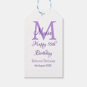 Happy 16th Birthday purple add name monogram moder Gift Tags